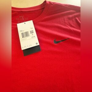 Nike Men’s Red Short-Sleeve Dri-FIT Tee with Black Swoosh